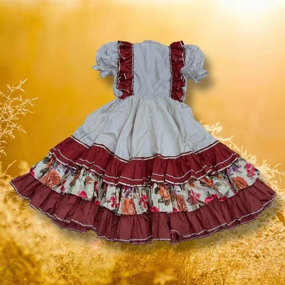 Vtg 70s Handmade Prairie Dress Ruffle Puff Sleeve Cottagecore Maxi Floral Size L - Picture 2 of 8